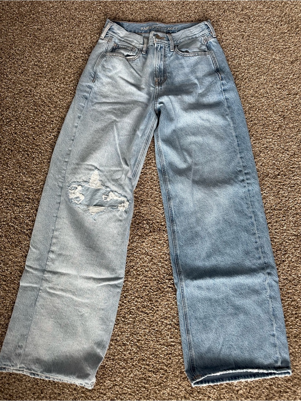 American Eagle Outfitters Two-Tone Light Blue Wide Leg Jeans